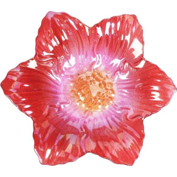 Outdoor Bird Bath Glass Birdbath Garden Birdfeeder with Metal Stake Red - Picture 5 of 7